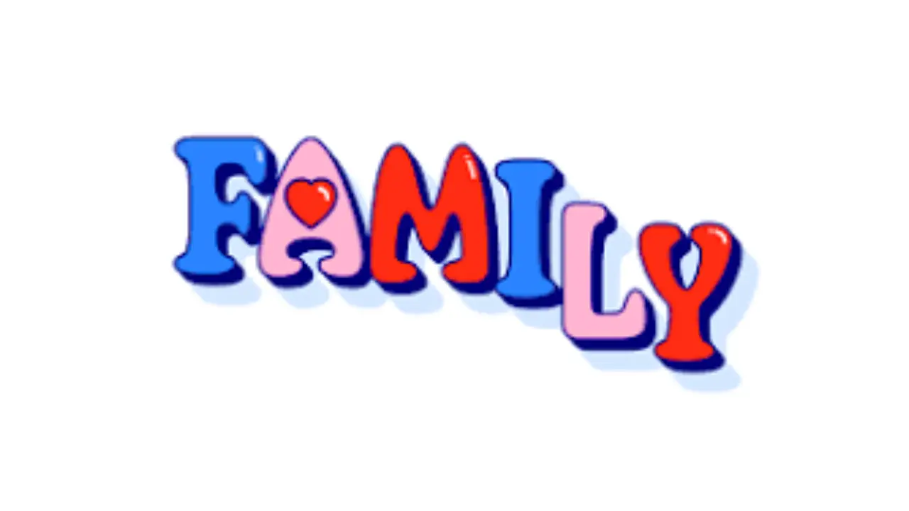 family in bubble letters